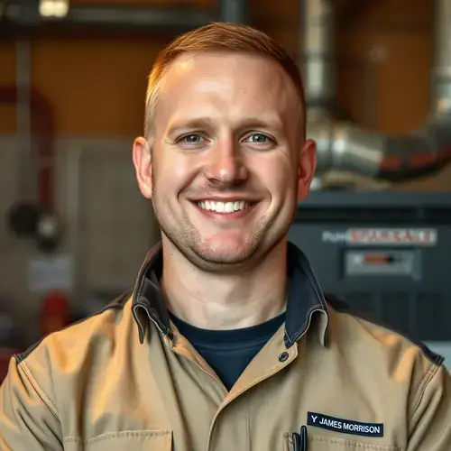 Professional furnace repair technician at work