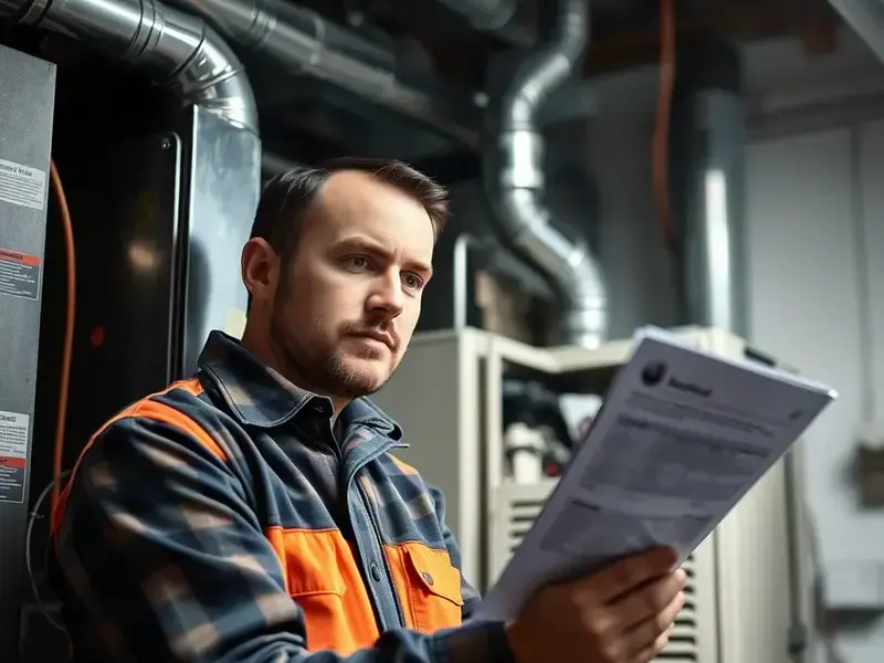 Technician performing furnace maintenance check